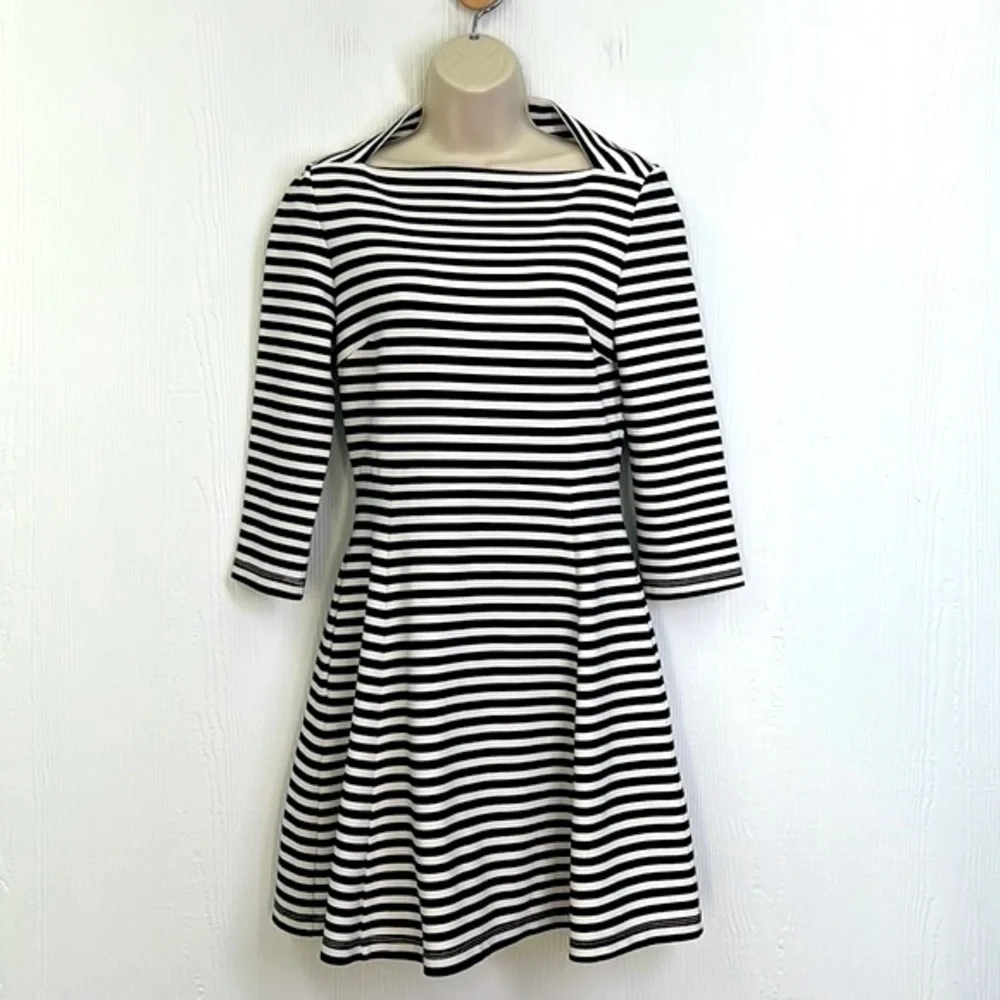 Kate Spade - Brooke Street Black & White Stripes Quarter Sleeve Midi Dress SM